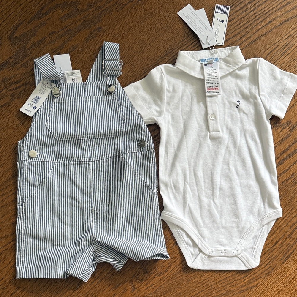 Jacadi White and Blue Striped Kids Matching Set - Size 12-18m